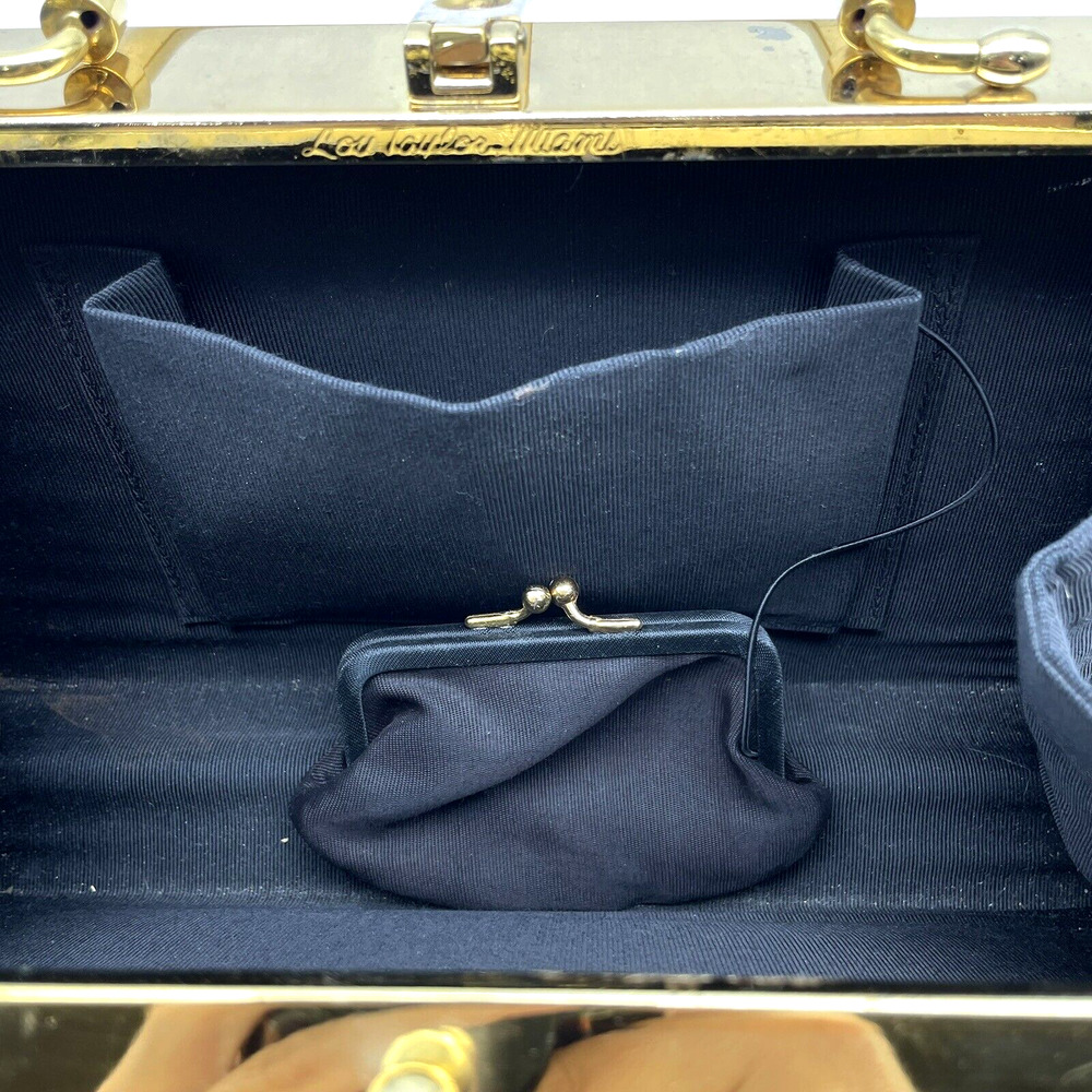 Vtg 70s Lou Taylor Miami Gold On Gold Art Deco Padded Frame Box Handbag Purse - Picture 8 of 12